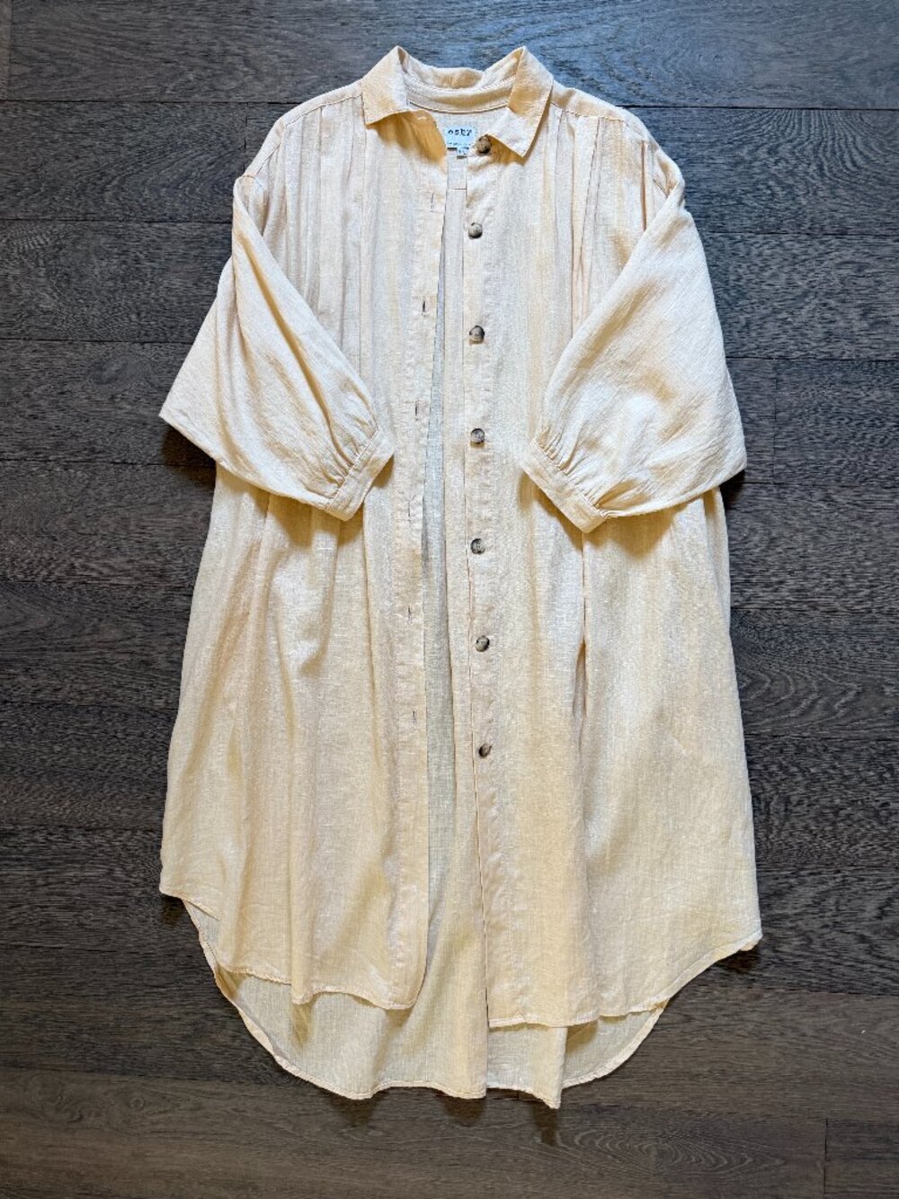 ESBY Viola Butter Yellow Linen Button Front Linen Dress Duster M/L Lagenlook